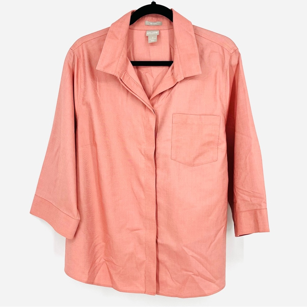 Chico’s 3 Pink Hidden Button Up No Iron Shirt